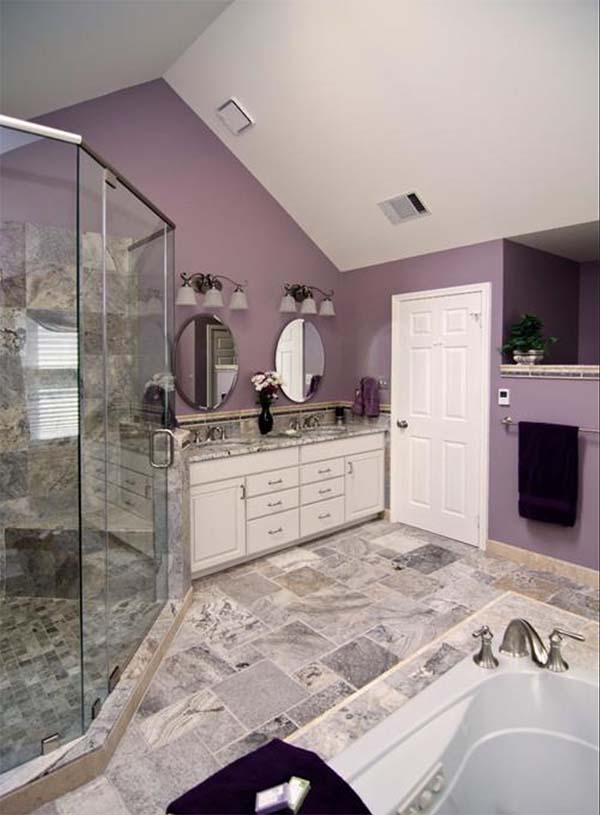 Marble and purple bathroom #purplebathroom #purple #bathroom #lavender #bathroomideas #decorhomeideas