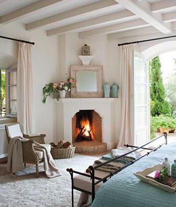 Mediterranean Living Room With Corner Fireplace #fireplace #fireplaceideas #corner #decorhomeideas