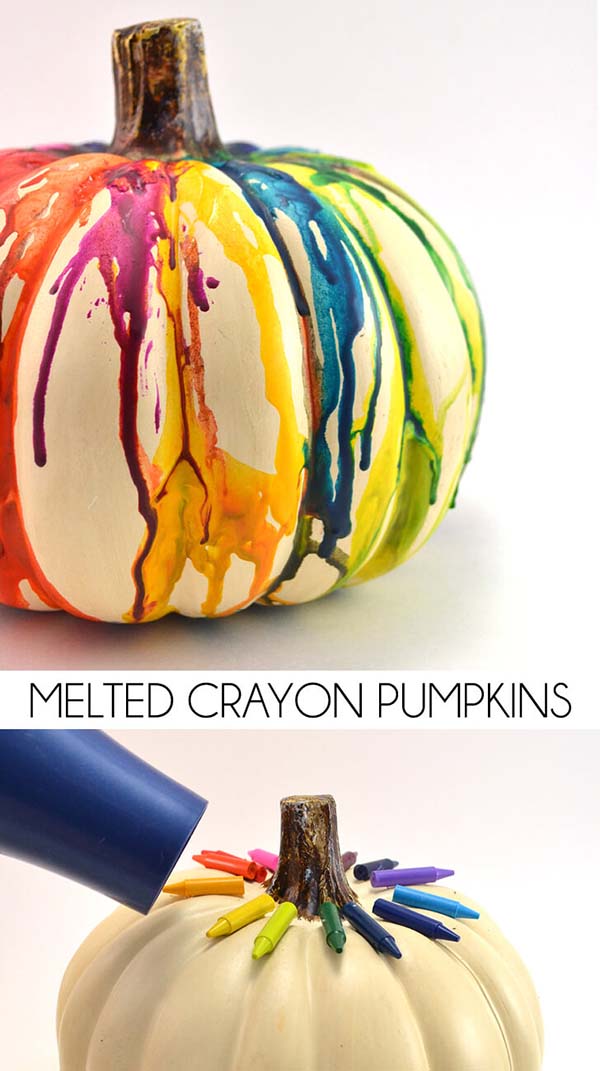 Melted Crayon Pumpkin Decoration #pumpkin #falldecor #nocarve #homedecor #decorhomeideas