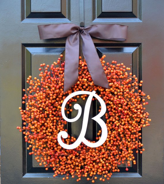 Monogram Fall Wreath #wreath #falldecor #fallwreath #falldecoration #decorhomeideas