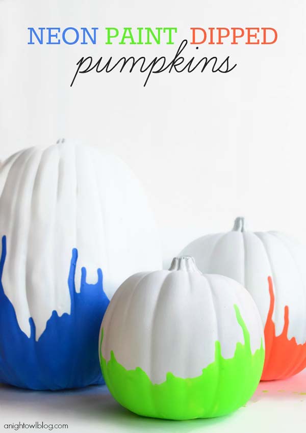 Neon Paint Dipped Pumpkins #pumpkin #falldecor #nocarve #homedecor #decorhomeideas