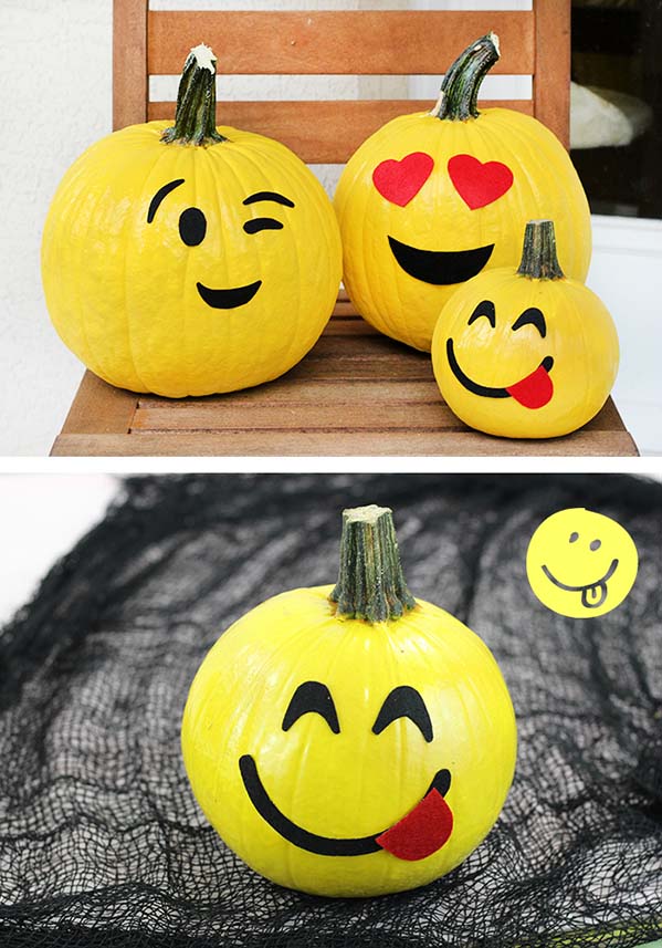 No-carve emoji pumpkins #pumpkin #falldecor #nocarve #homedecor #decorhomeideas