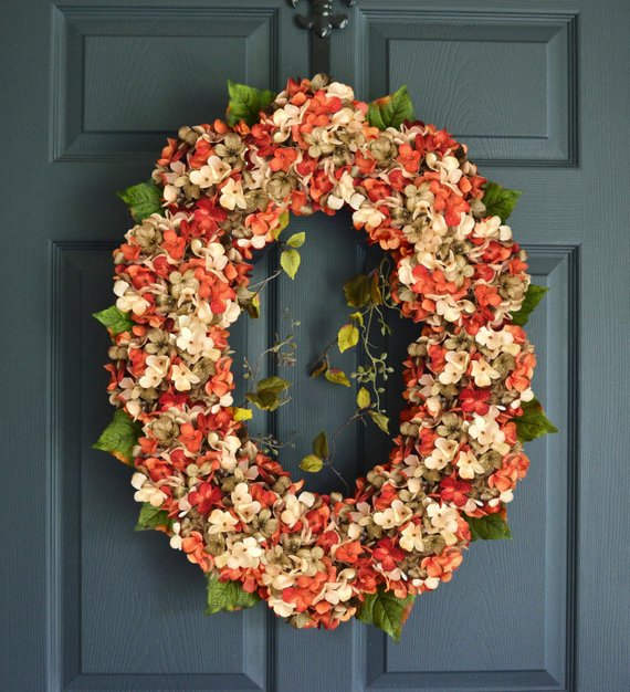 Oval Hydrangea Wreath #wreath #falldecor #fallwreath #falldecoration #decorhomeideas