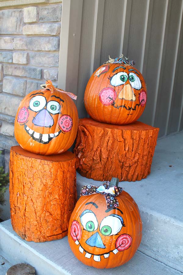 Painted Log Pumpkins #pumpkin #falldecor #nocarve #homedecor #decorhomeideas