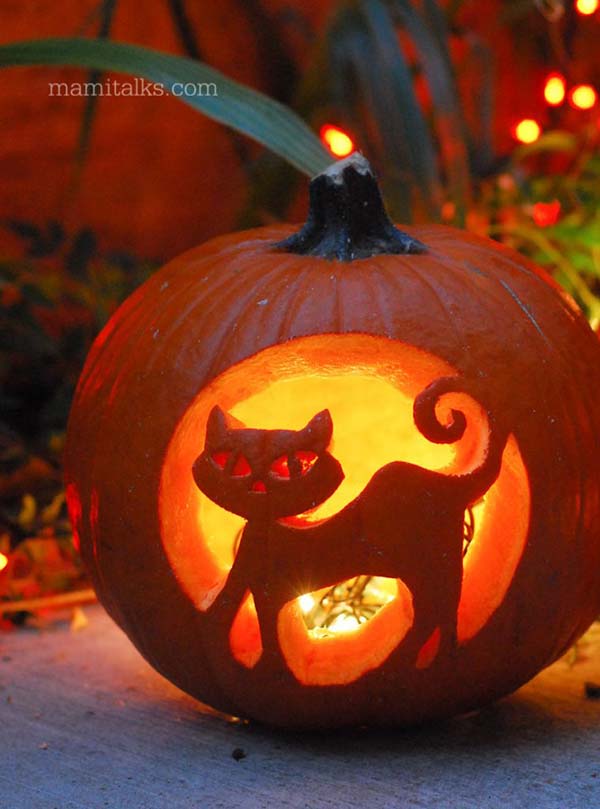 Pumpkin Carved Cat #pumpkin #carving #halloween #falldecor #decorhomeideas