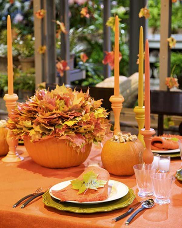 Pumpkins and Candles Centerpiece #pumpkindecor #centerpiece #falldecor #decorhomeideas