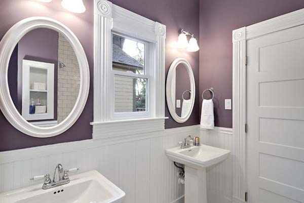 Purple and White Bathroom Paint Color #purplebathroom #purple #bathroom #lavender #bathroomideas #decorhomeideas