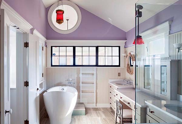 Purple bathroom ceiling accent #purplebathroom #purple #bathroom #lavender #bathroomideas #decorhomeideas