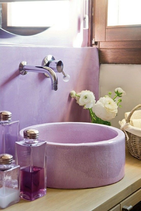 Purple bathroom vessel sink #purplebathroom #purple #bathroom #lavender #bathroomideas #decorhomeideas