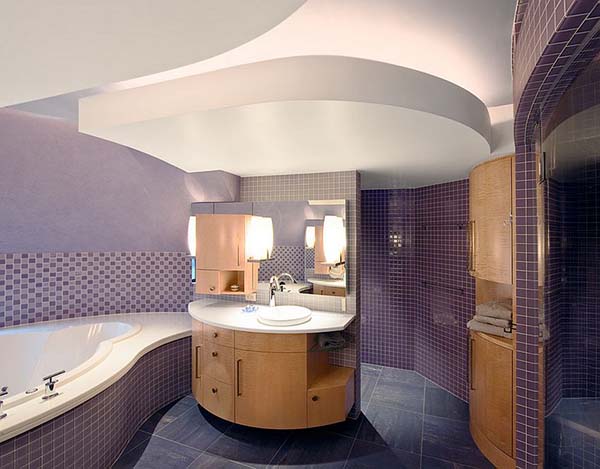 Purple tiles bathroom design #purplebathroom #purple #bathroom #lavender #bathroomideas #decorhomeideas