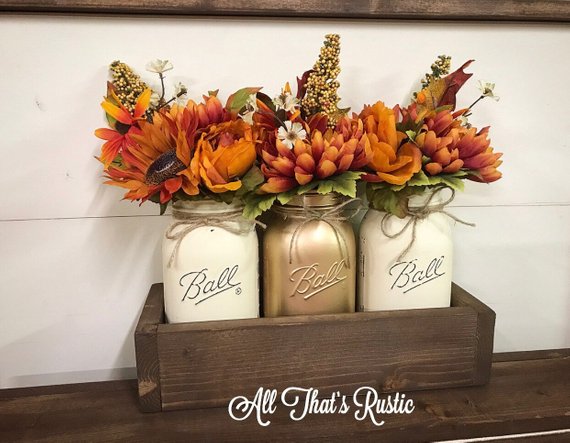 Rustic Fall Mason Jars #falldecor #etsy #fallideas #falldecoration #decorhomeideas