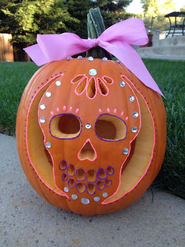 Sugar Skull Carved Pumpkin Decoration #pumpkin #carving #halloween #falldecor #decorhomeideas