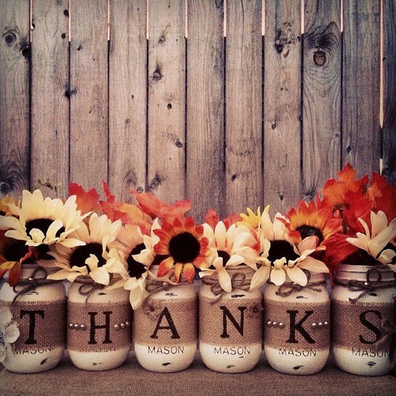 Thanks Mason Jars Fall Decor #falldecor #etsy #fallideas #falldecoration #decorhomeideas