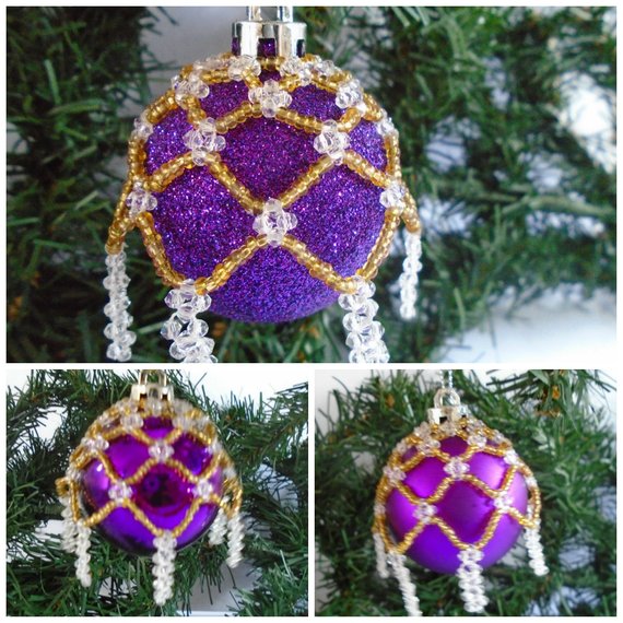 Beaded Purple Christmas Baubles #Christmasdecor #purple #Christmas #decorhomeideas