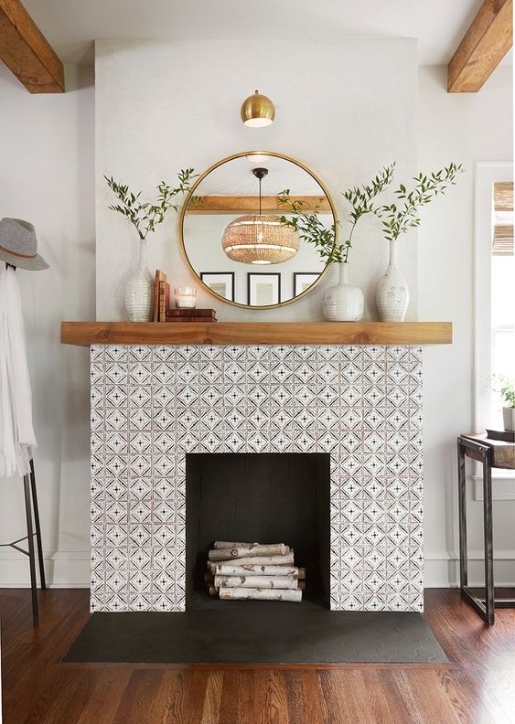 Beautiful Fireplace With Tiles #fireplace #fireplacedesign #tile #fireplacetile #decorhomeideas