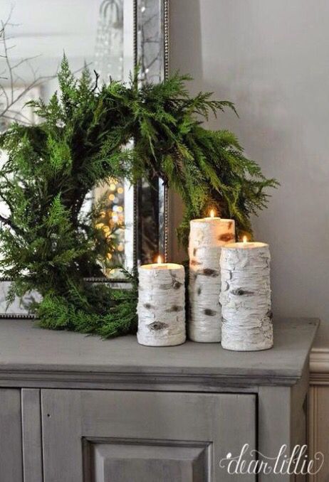 Birch candles Christmas Decor #Christmas #Christmasdecor #nature #natural #natureinspired #decorhomeideas