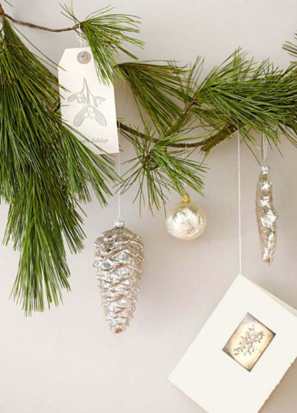 Branch out with ornaments #Christmas #Christmasdecor #nature #natural #natureinspired #decorhomeideas