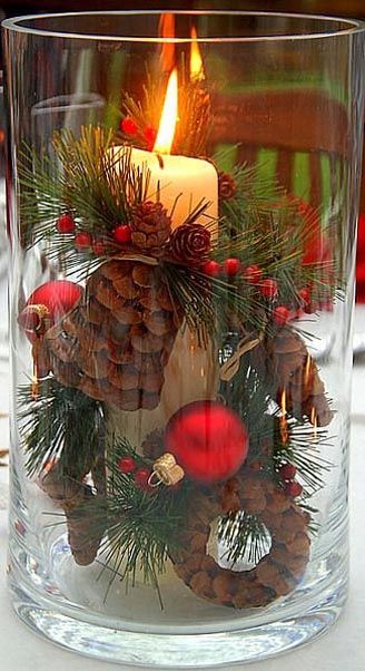 Candle Christmas Centerpiece #Christmas #centerpieces #Christmasdecor #decorhomeideas