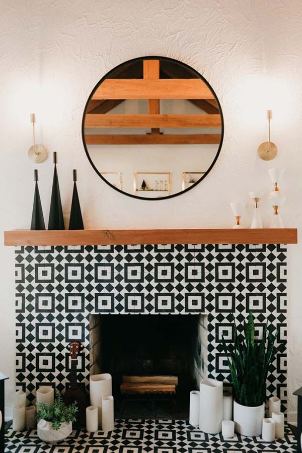 Cement Tile Fireplace Design