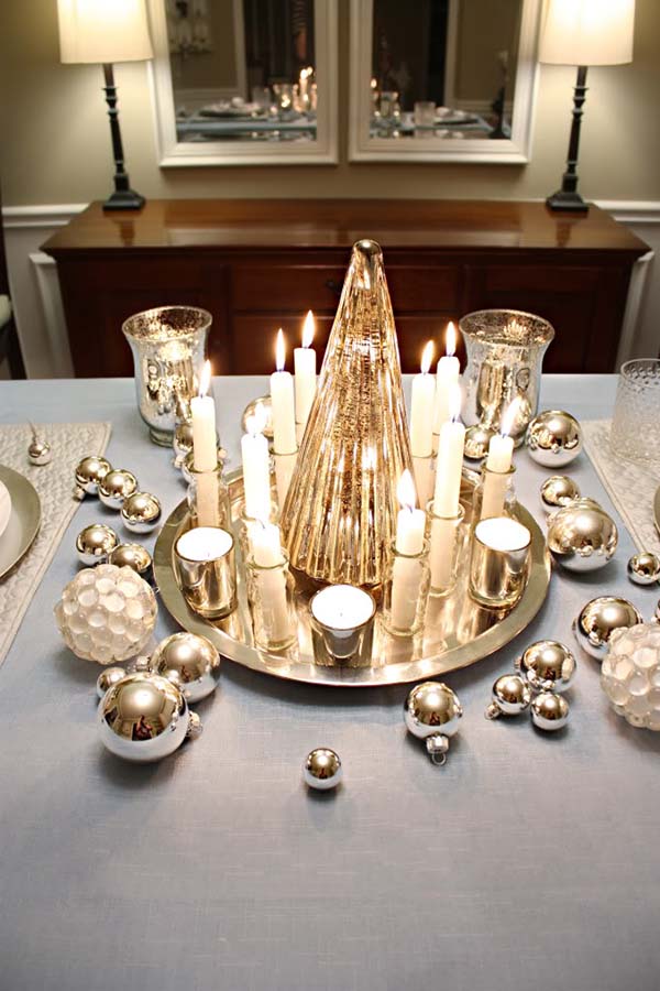 Christmas Candle Centerpiece Gold And Silver