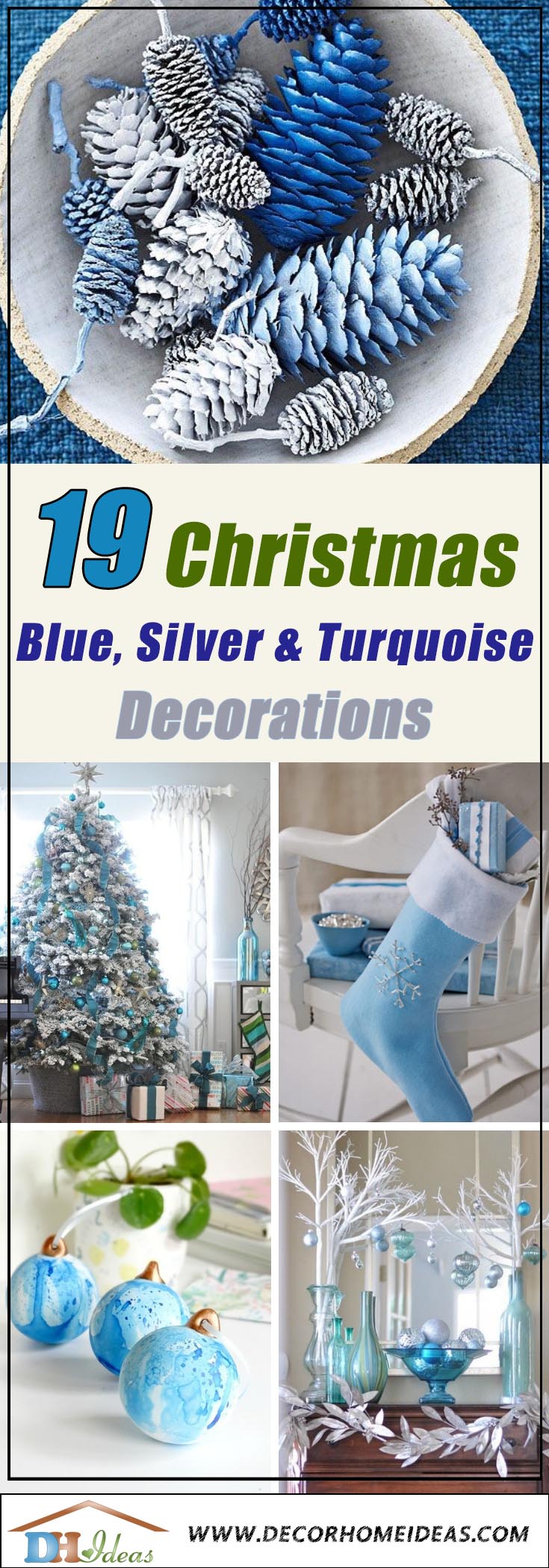 Christmas Decorations In Blue, Silver and Turquoise #Christmas #Christmasdecor #blue #silver #turquoise #decorhomeideas