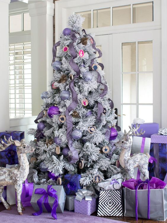 Christmas Tree Decorated In Purple #Christmasdecor #purple #Christmas #decorhomeideas