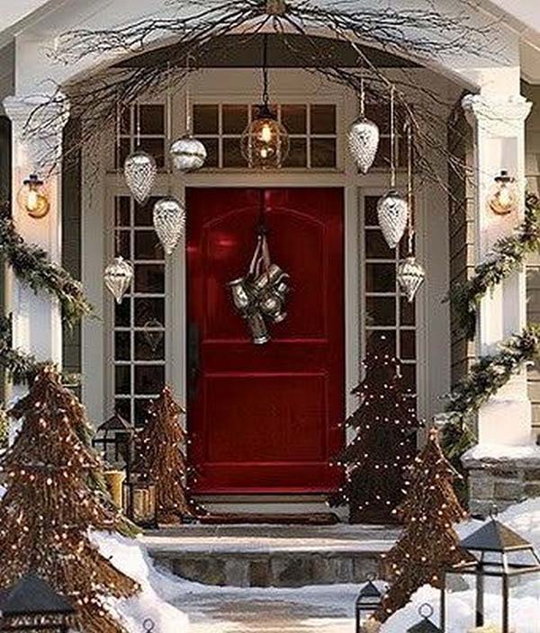 Christmas front door decoration in silver