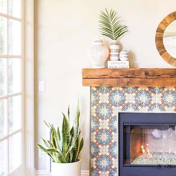 Colorful Tiled Fireplace #fireplace #fireplacedesign #tile #fireplacetile #decorhomeideas