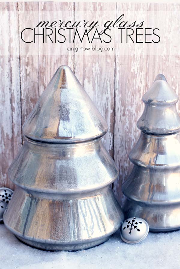 DIY Mercury Glass Christmas Trees #Christmas #Christmastree #homemade #DIY #Christmasdecor #decorhomeideas