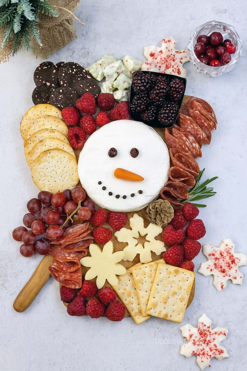 Festive Snowman Charcuterie Board