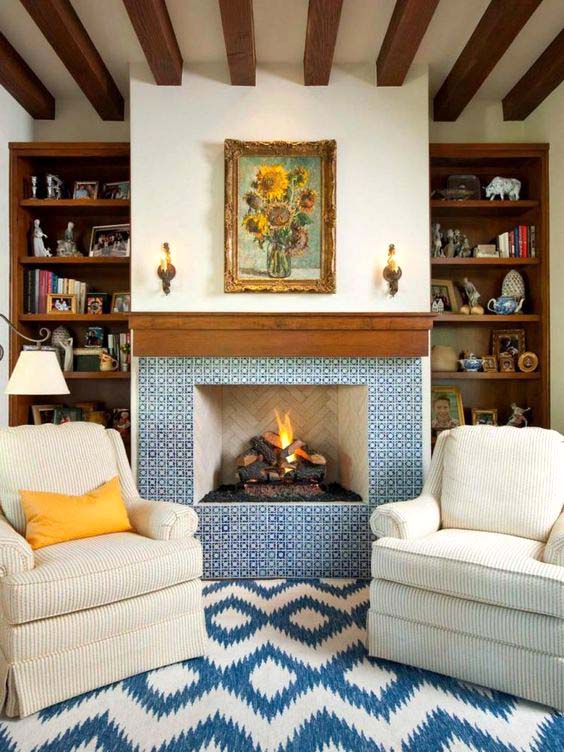 Fireplace Tiles Ideas In Blue #fireplace #fireplacedesign #tile #fireplacetile #decorhomeideas