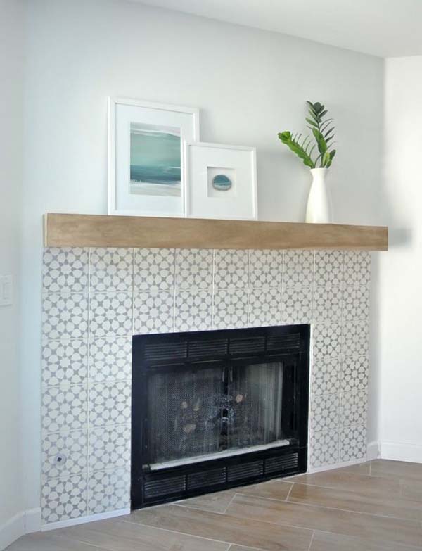 Fireplace cement tiles ideas #fireplace #fireplacedesign #tile #fireplacetile #decorhomeideas