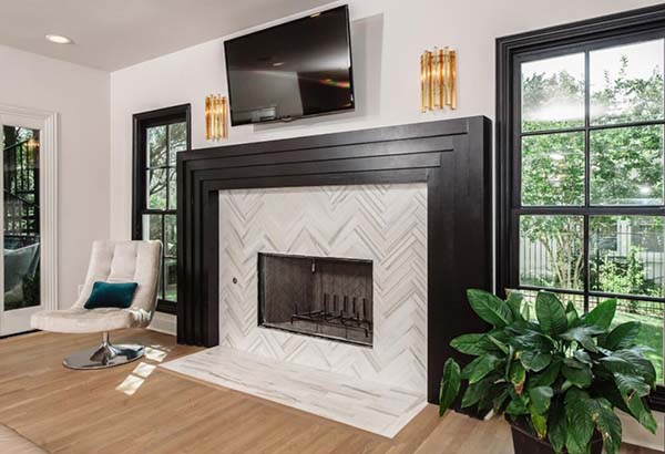Fireplace tile pattern ideas #fireplace #fireplacedesign #tile #fireplacetile #decorhomeideas