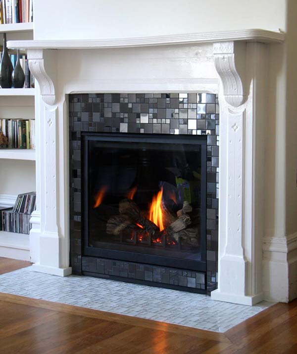 Glass mosaic fireplace tile ideas #fireplace #fireplacedesign #tile #fireplacetile #decorhomeideas