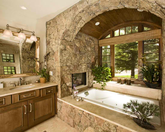 Rustic Decor Drop-In Tub #dropintub #bathtub #tub #ideas #decorhomeideas