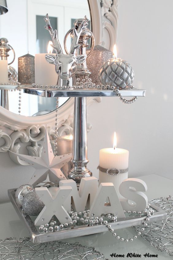 Silver White Christmas Centerpiece #Christmasdecor #Christmas #white #whitechristmas #decorhomeideas