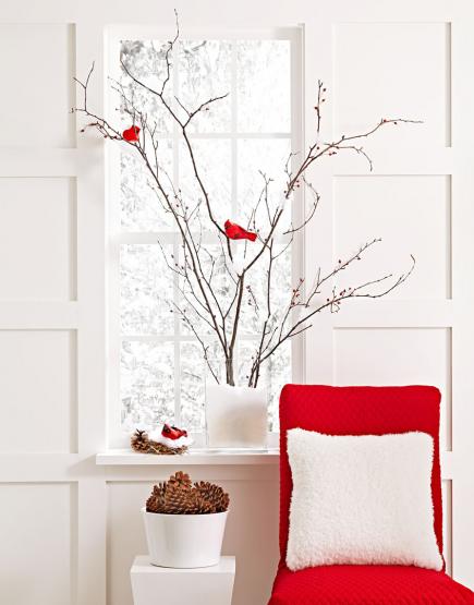 Simple branches With Red Accents #Christmas #Christmasdecor #nature #natural #natureinspired #decorhomeideas