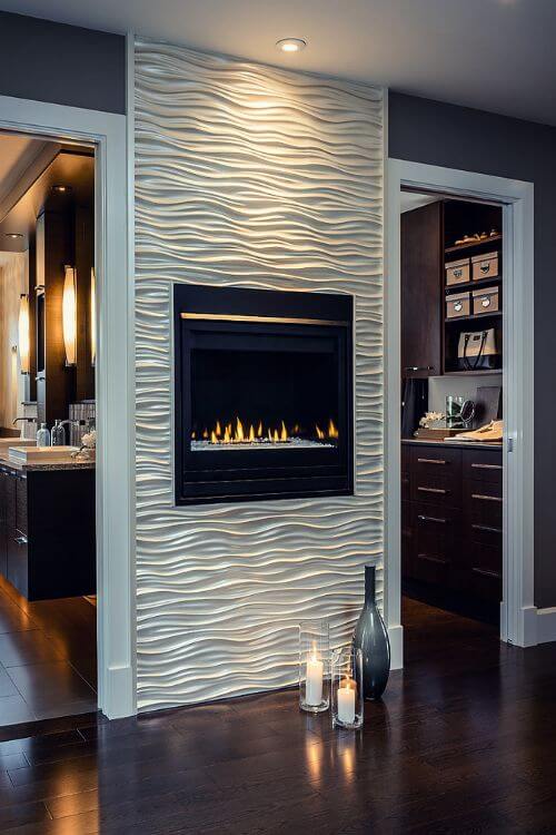 Super Modern Fireplace With Tiles #fireplace #fireplacedesign #tile #fireplacetile #decorhomeideas