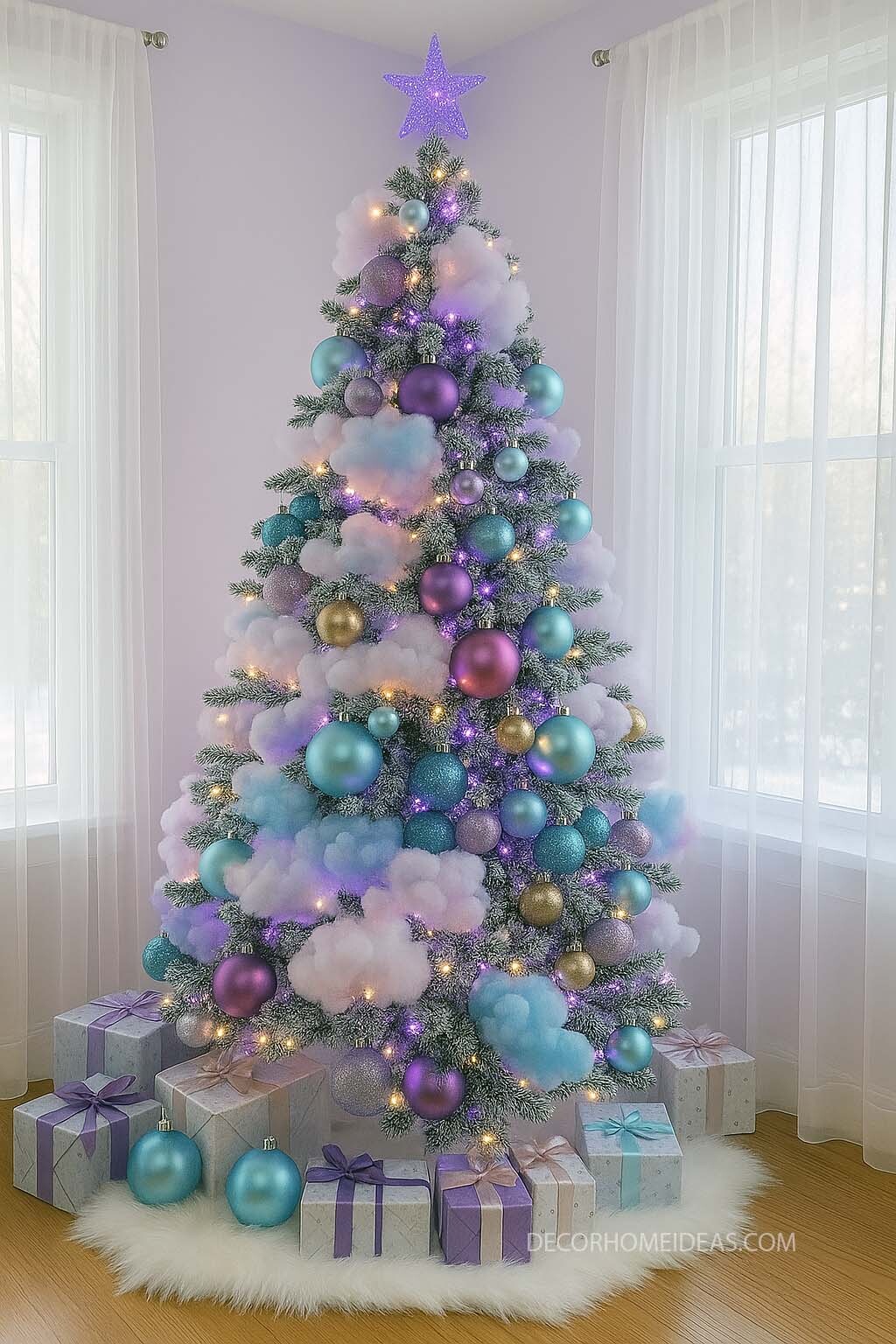 Whimsical Pastel Christmas Tree with Dreamy Cloud Decor
