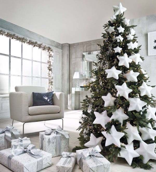 White Stars Christmas Tree Decoration #Christmasdecor #Christmas #white #whitechristmas #decorhomeideas