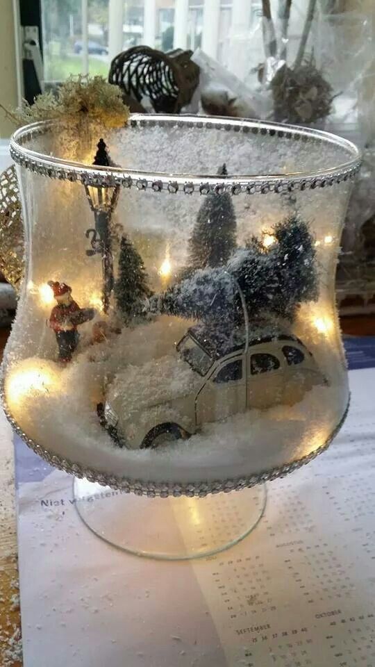 Winter Filled Glass Christmas Centerpiece