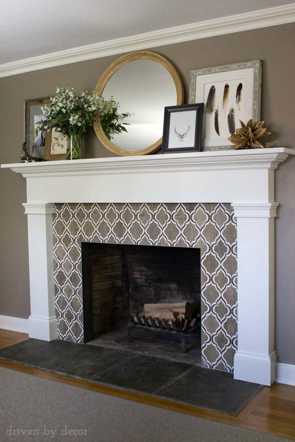 Wood grain finish fireplace tile ideas #fireplace #fireplacedesign #tile #fireplacetile #decorhomeideas