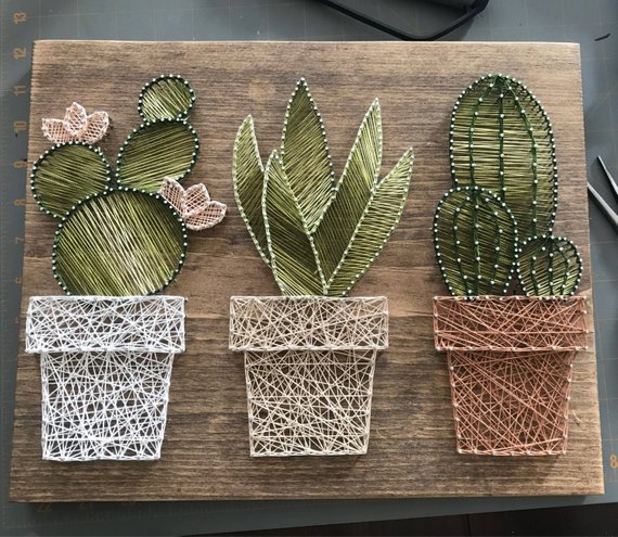 Cactus Garden String Art #stringart #diy #stringartideas #decorhomeideas