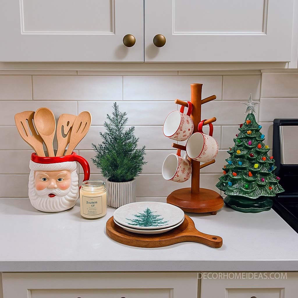 Charming Christmas Counter Decor in a Festive Kitchen