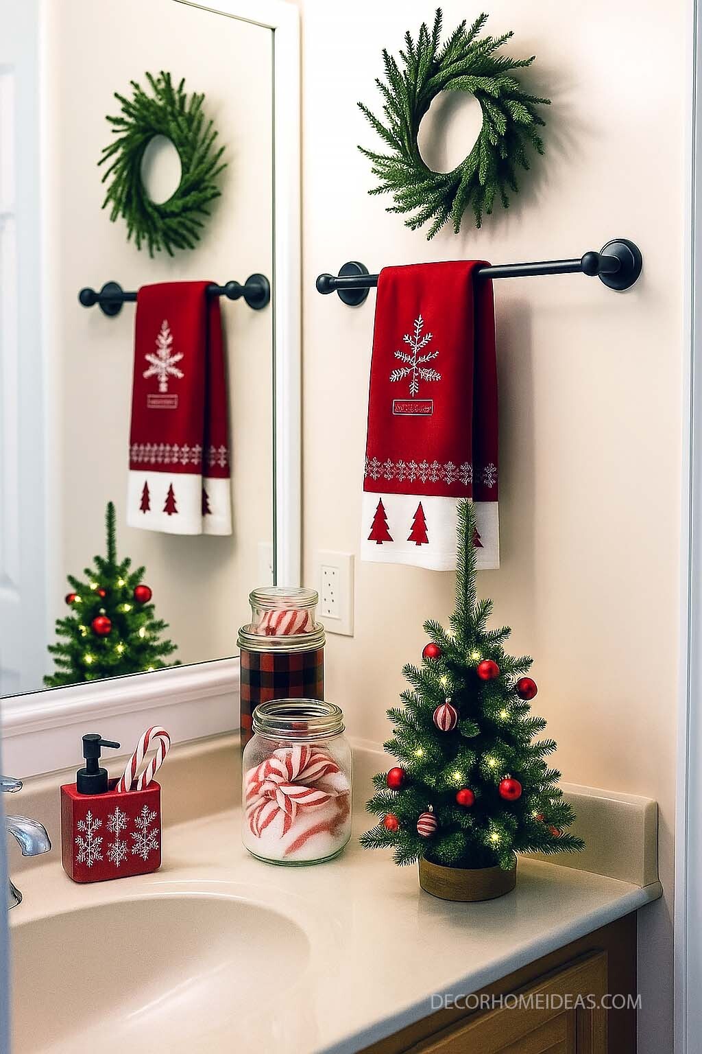 Cozy Christmas Bathroom Decor with Pine Accents