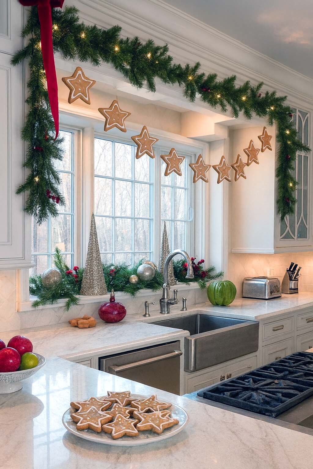 Cozy Christmas Kitchen Decor with Star Gingerbread Garland