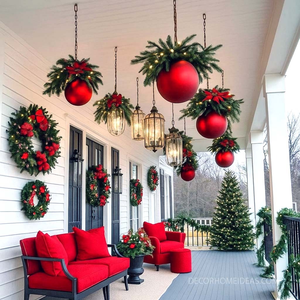 Cozy Christmas Porch Decor with Red Accents & Winter Touches
