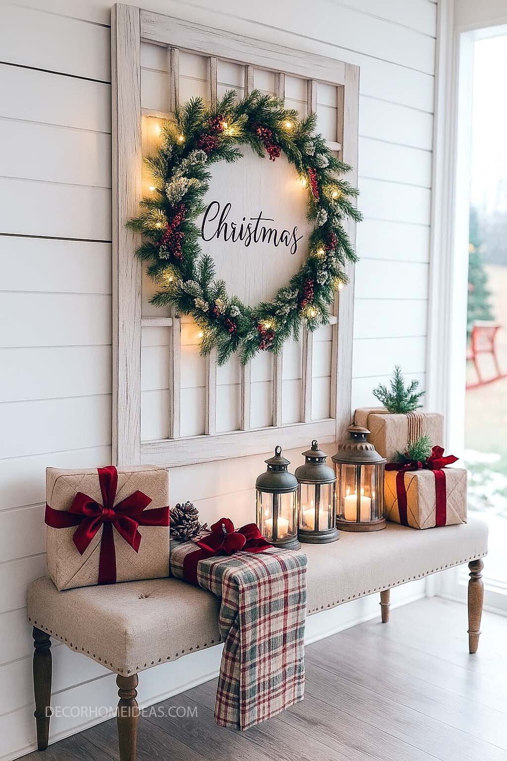 Cozy Farmhouse Christmas Entryway Idea