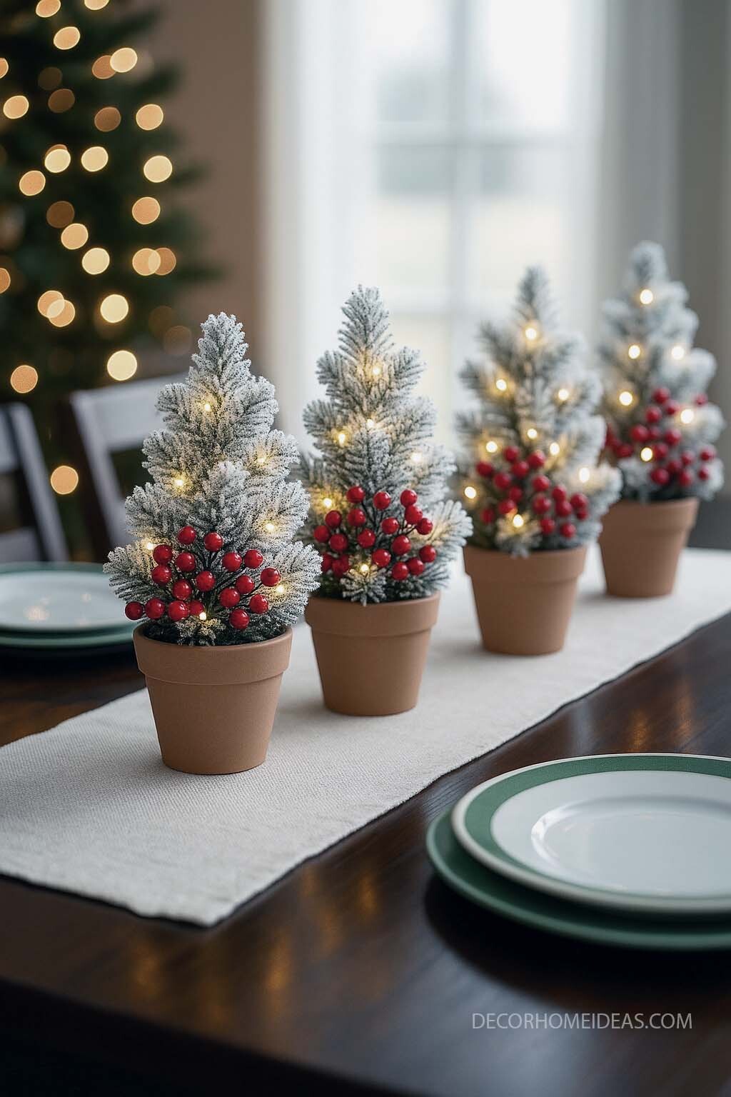 Frosted Mini Tree Centerpiece with Twinkle Lights