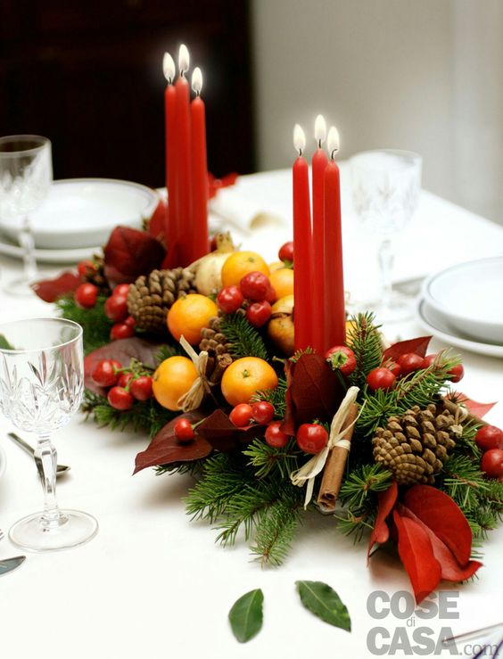 Fruit Themed Christmas Candle Centerpiece #Christmas #Christmasdecor #candles #centerpiece #decorhomeideas